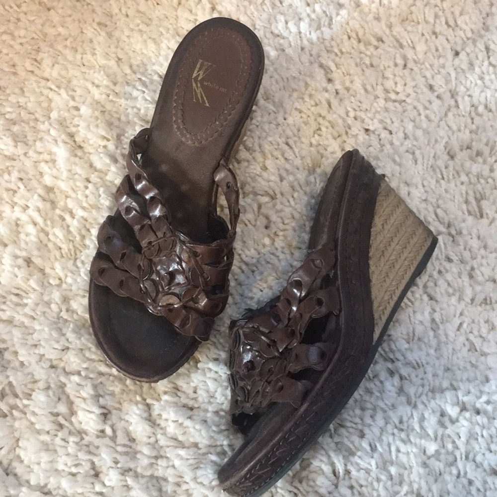 Brown genuine leather wedges